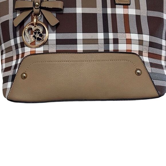 Kate Hill Brown Plaid Crossbody Shoulder Convertible Adjustable Handbag Purse - Picture 6 of 10